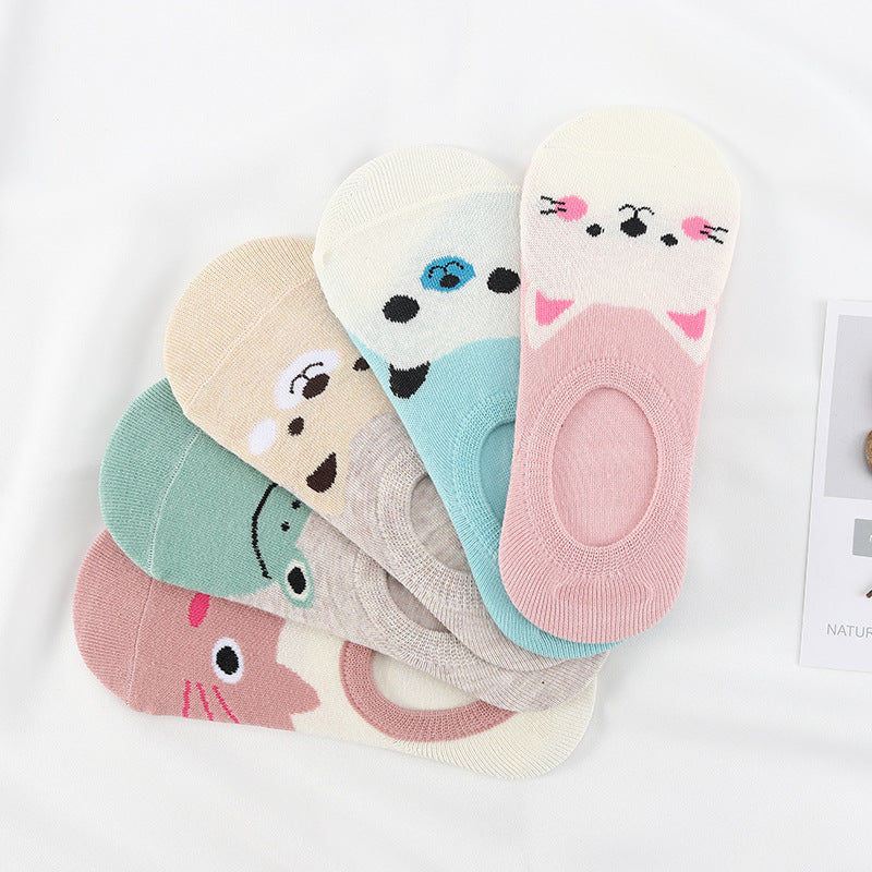 5 Pairs Cute Animal Spring Women Cotton Boat Socks Set Korean Style Funny Cat Dog Panda Low Cut Ankle Short Socks