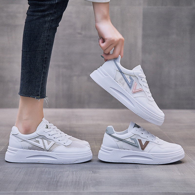 Spring Fashion Breathble Women Sneakers Leather Platform Shoes Women Lace Up Casual Shoes White Fashion Sneakers White PU Leather Platform Sneaker For Women Lace Up Walking Sneakers
