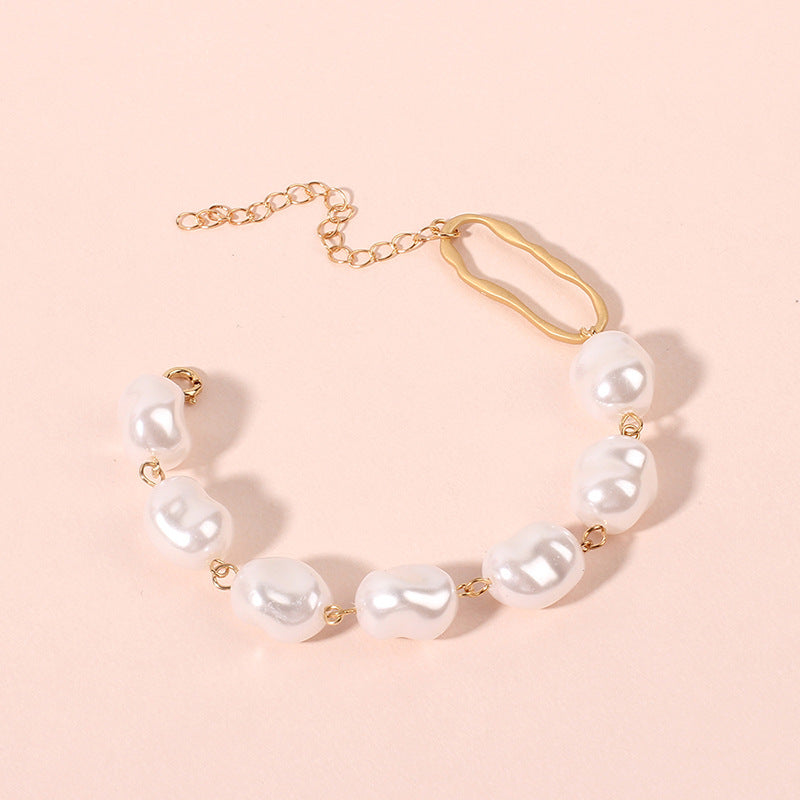 New Handmade Imitation Pearls Gold Metal Link Chain Bracelets for Women Girl Summer Party Luxury Jewelry Gift