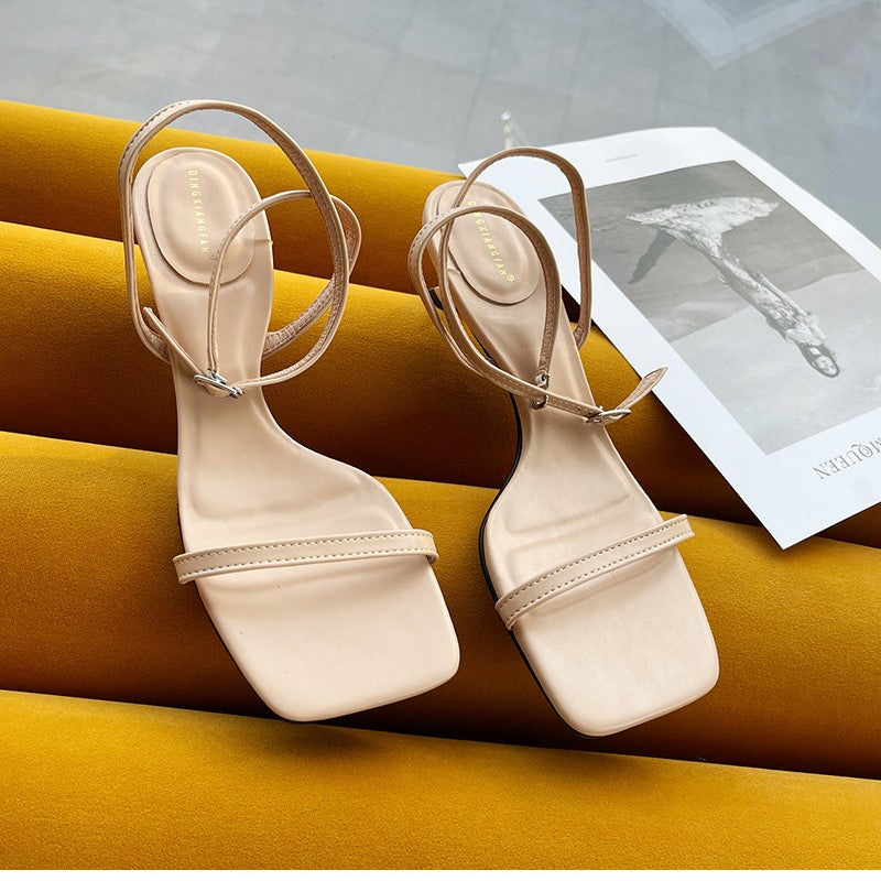 Colorful Women Sandals Slides Slippers Square Open Toe Slip On Thin Mid Heels Pumps Casual Narrow Band Open Toe Sandals Flip Flops Slip On Fashion Dress Heels Back High Heel Slide Slipper