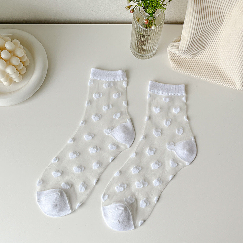 Women Socks New Fashion Long Transparent Cute Heart Thin Socks Female Summer Casual Sweet Funny Socks Stylish Ankle Socks For Women