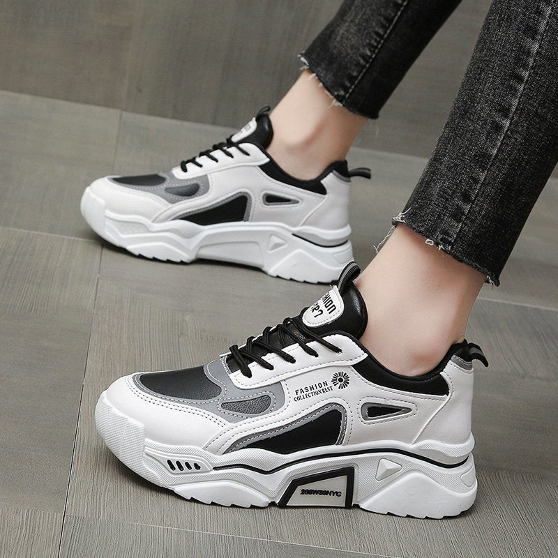 Fashion Spring Reflective Women Sneakers Lace Up Chunky Sneakers Mixed Color Women's Lightweight Casual Everyday Walking Fashion Chunky Sneakers