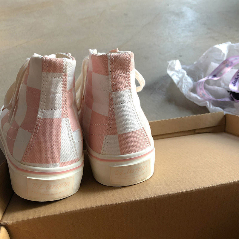 Pink Women's Luxury Canvas Sneakers Flats New Casual Tennis Basketball Canvas Shoes High-top Fashion Sneakers Slip On Walking Shoe Athletic Shoes For Gym Running Work