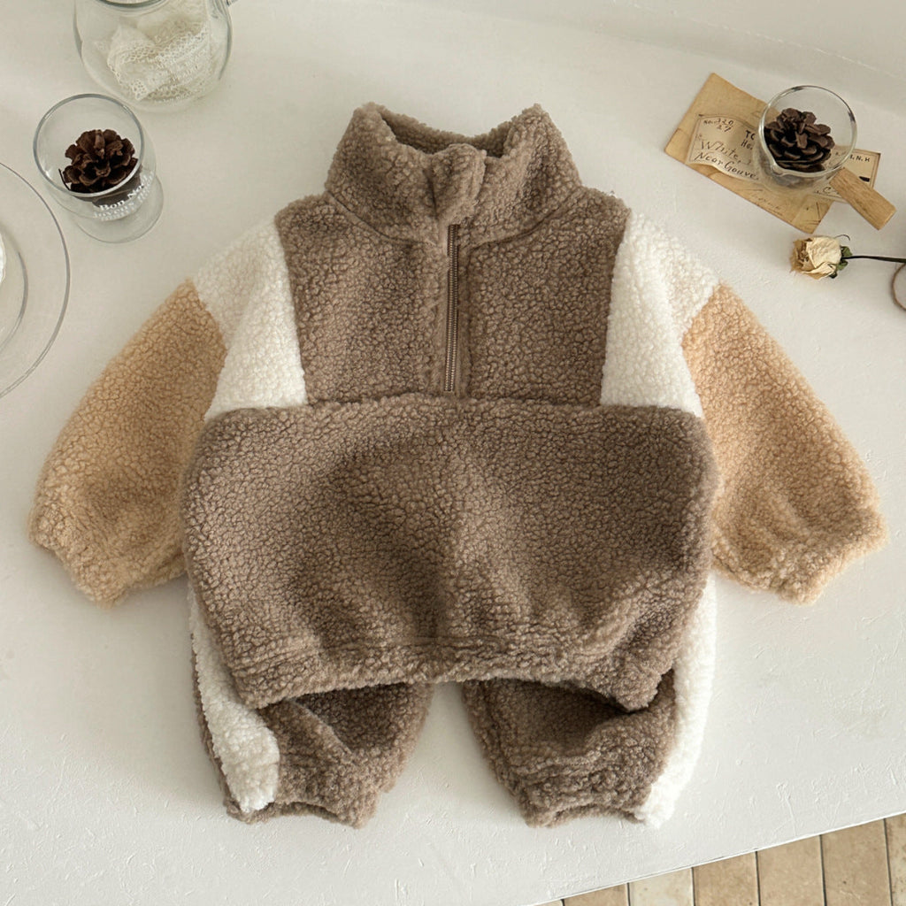 Baby And Toddler Lambswool Stand Collar Half-Zip Two-Piece Set