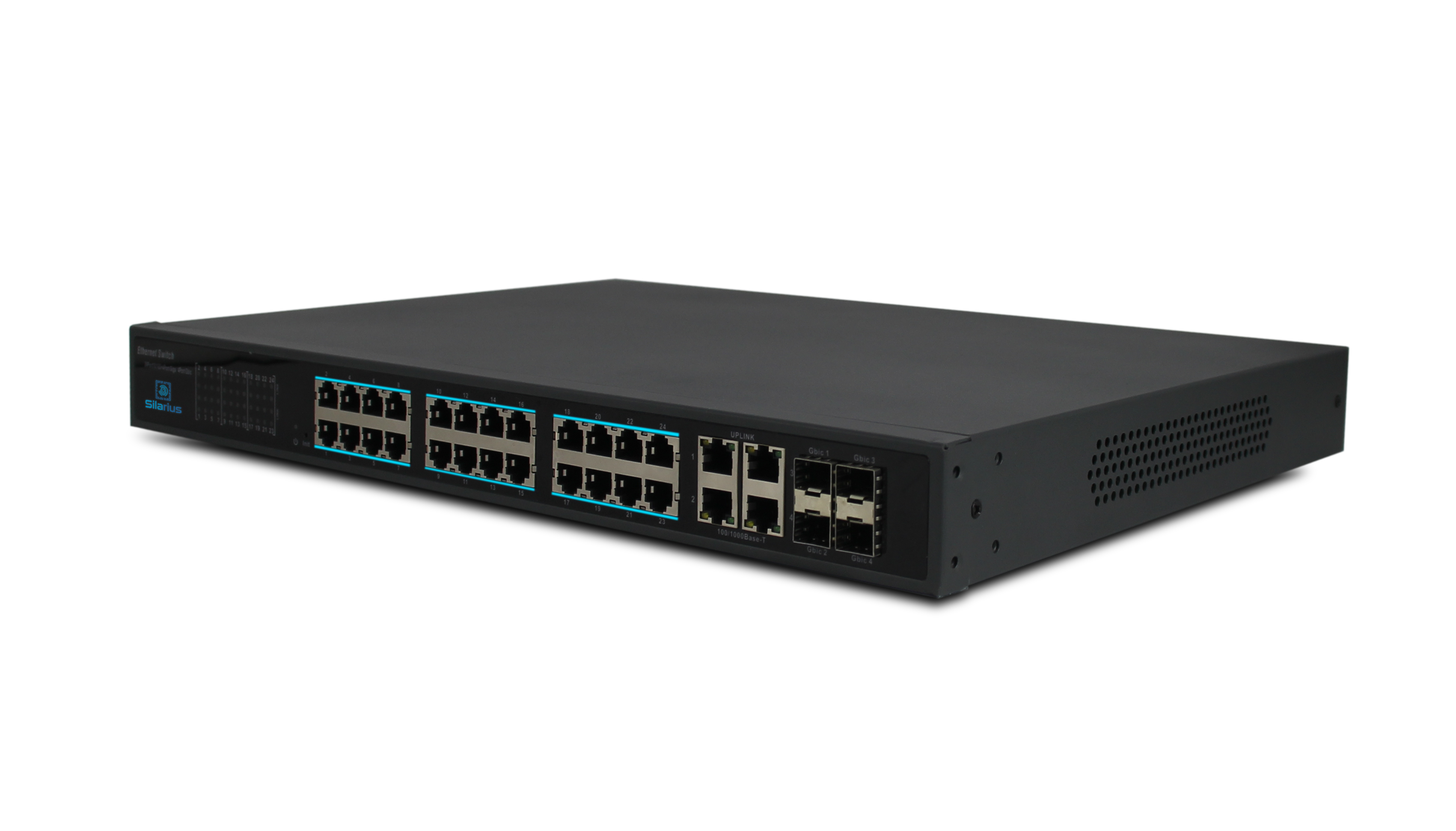 Silarius SIL-SW24POE 28 Ports POE switch with 24/100MB Ports PoE+, 4 Gigabit Uplinks, and 4 SFP Slots Uplink - 370W POE