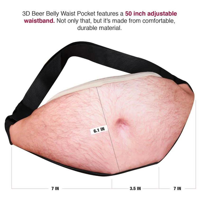 3D Beer Belly Waist Pocket Fanny Pack and Top Prank Gag Gift Travel Carry Pouch