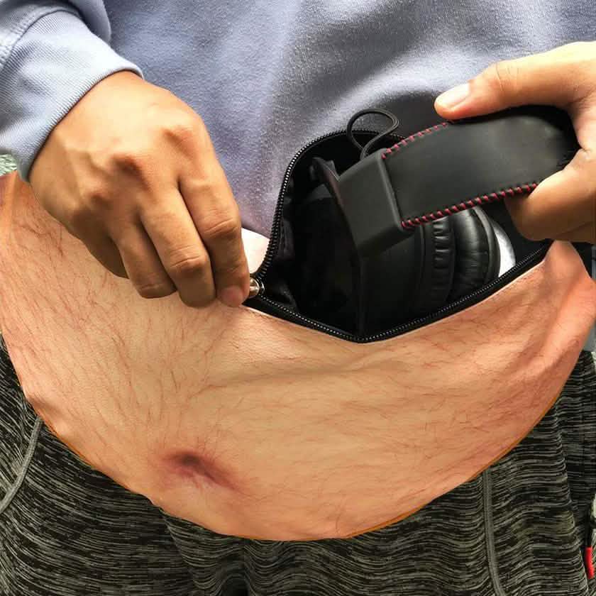 3D Beer Belly Waist Pocket Fanny Pack and Top Prank Gag Gift Travel Carry Pouch