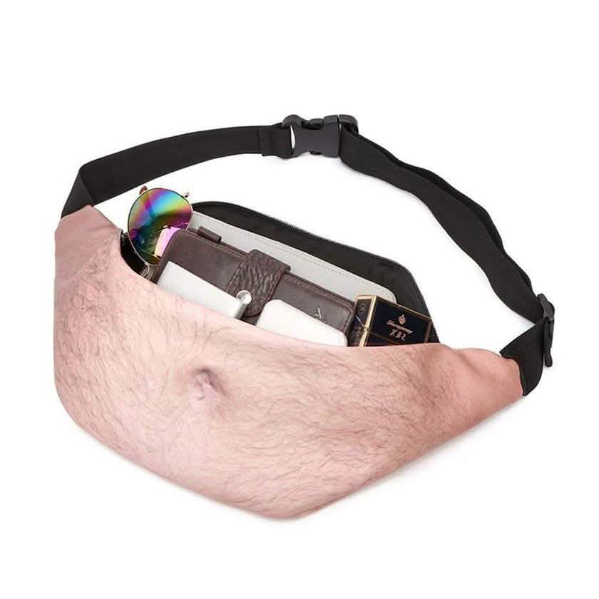 3D Beer Belly Waist Pocket Fanny Pack and Top Prank Gag Gift Travel Carry Pouch