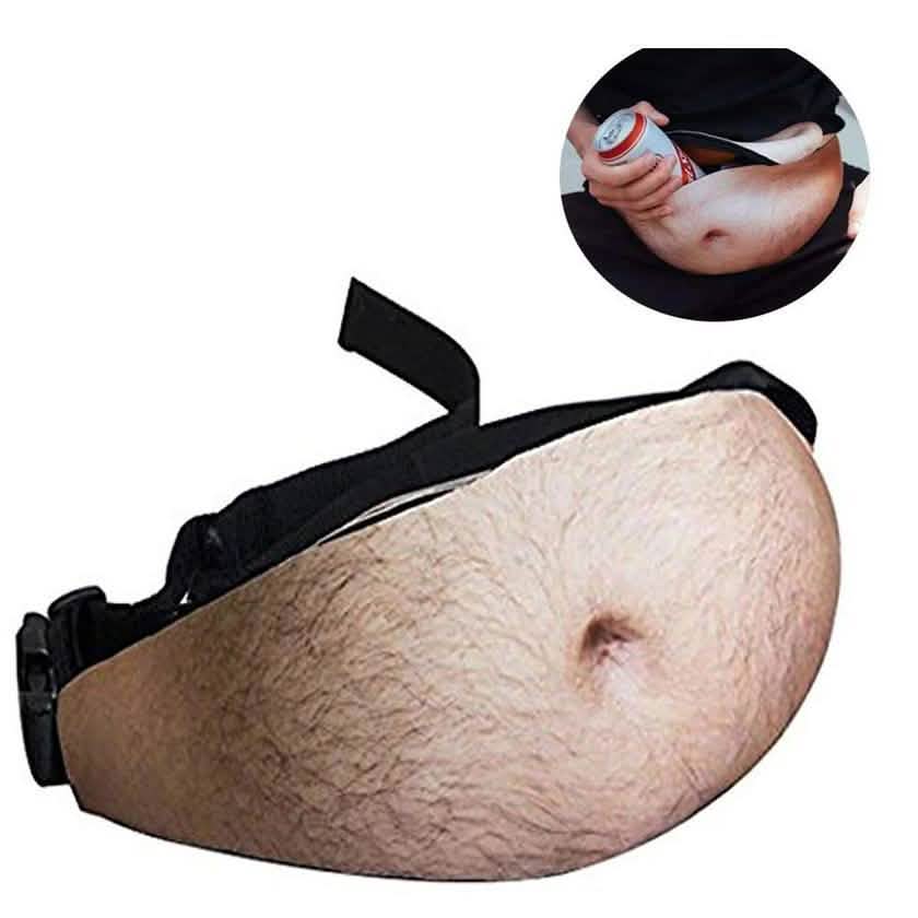 3D Beer Belly Waist Pocket Fanny Pack and Top Prank Gag Gift Travel Carry Pouch