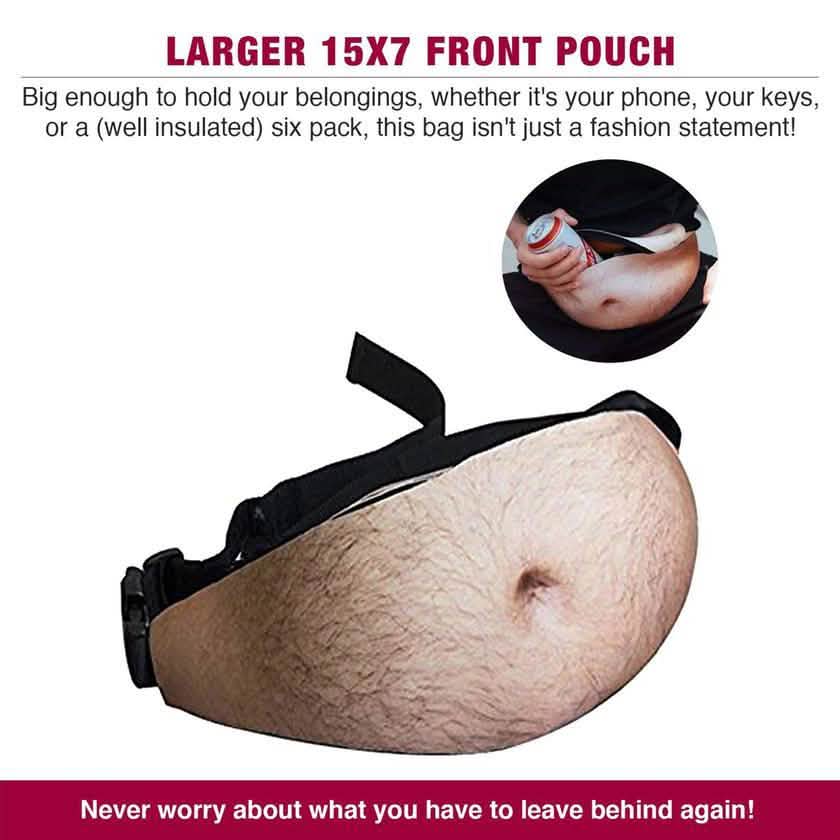 3D Beer Belly Waist Pocket Fanny Pack and Top Prank Gag Gift Travel Carry Pouch