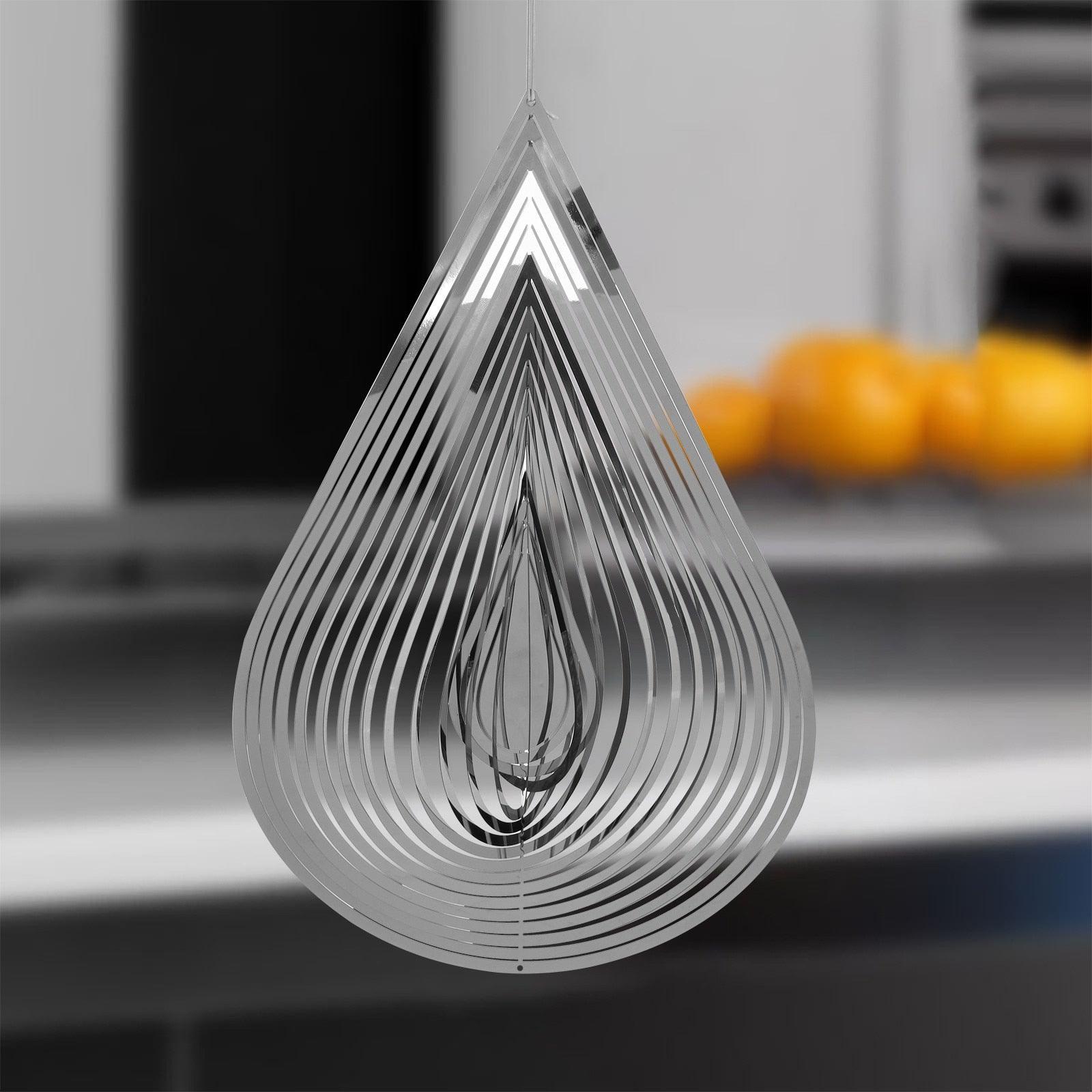 3D Drop-shaped Rotating Wind Spinner Outdoor Metal Sculptures Flowing Stainless Steel Wind Chimes Flowing-Light Effect Design Home Garden Decoration Outdoor Hanging Decor Gift Wind Spinners Mirrored Patio Wind Chime Yard Decor