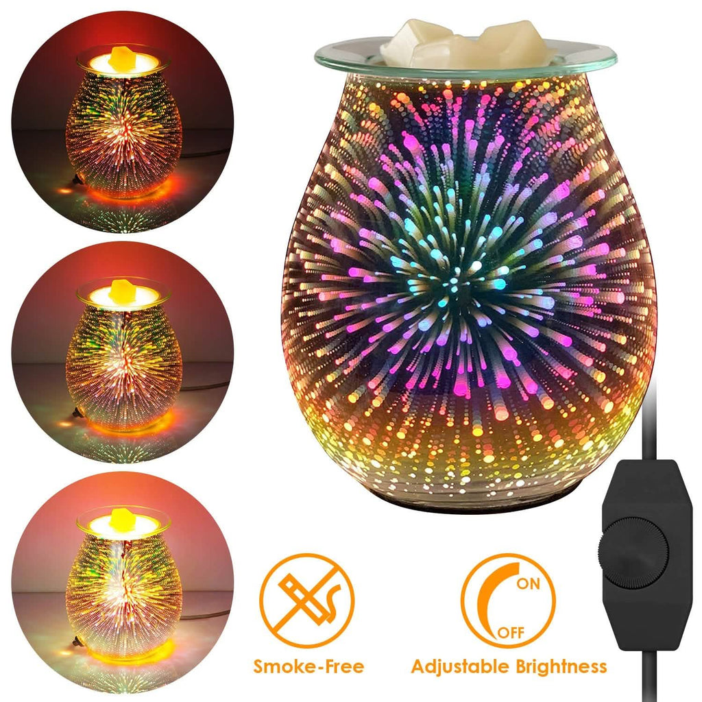 3D Fireworks Glass Wax Warmer Electric Wax Burner Night Lamp