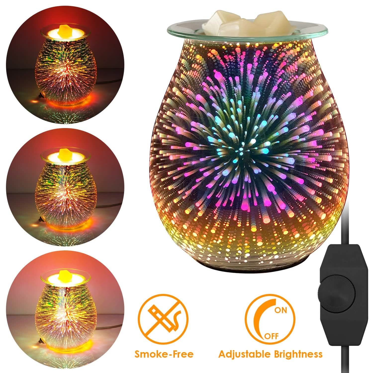 3D Fireworks Glass Wax Warmer Electric Wax Burner Night Lamp