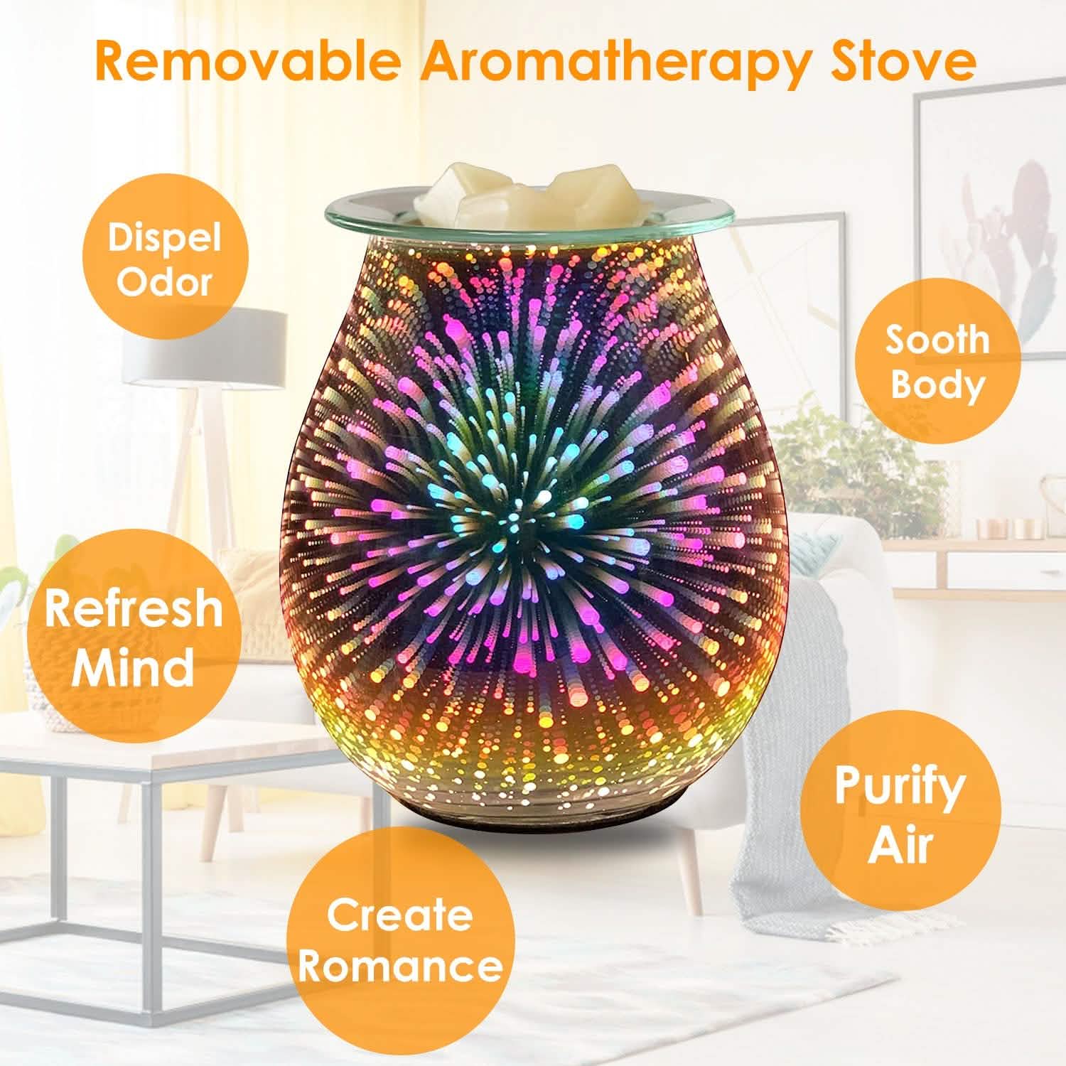 3D Fireworks Glass Wax Warmer Electric Wax Burner Night Lamp