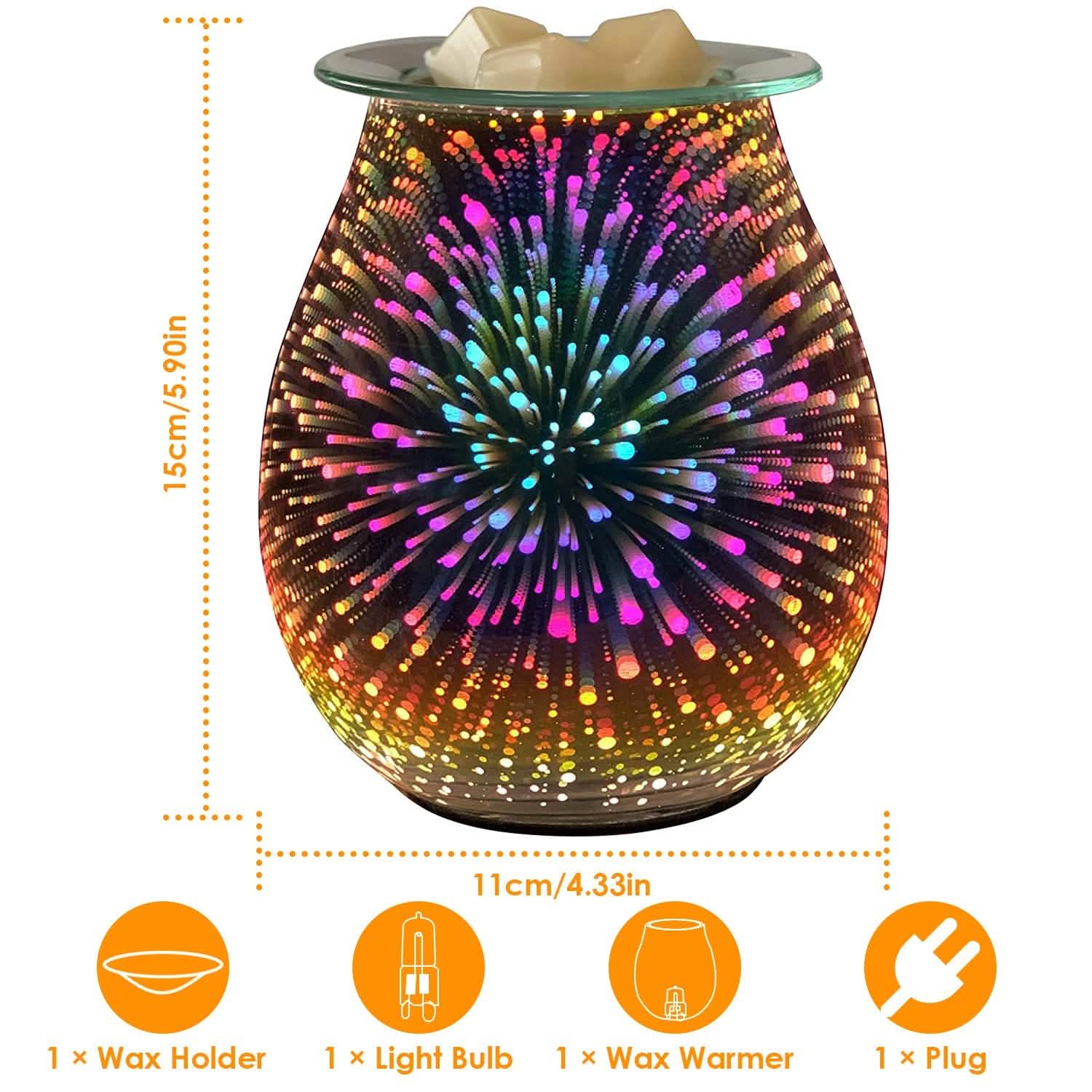 3D Fireworks Glass Wax Warmer Electric Wax Burner Night Lamp