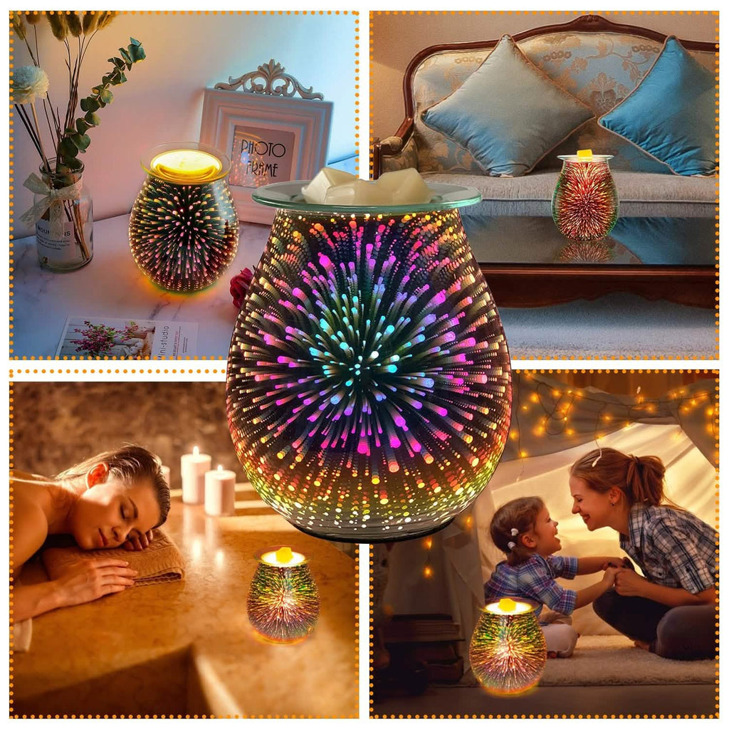 3D Fireworks Glass Wax Warmer Electric Wax Burner Night Lamp