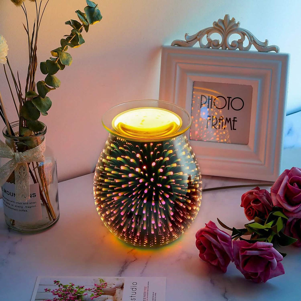 3D Fireworks Glass Wax Warmer Electric Wax Burner Night Lamp