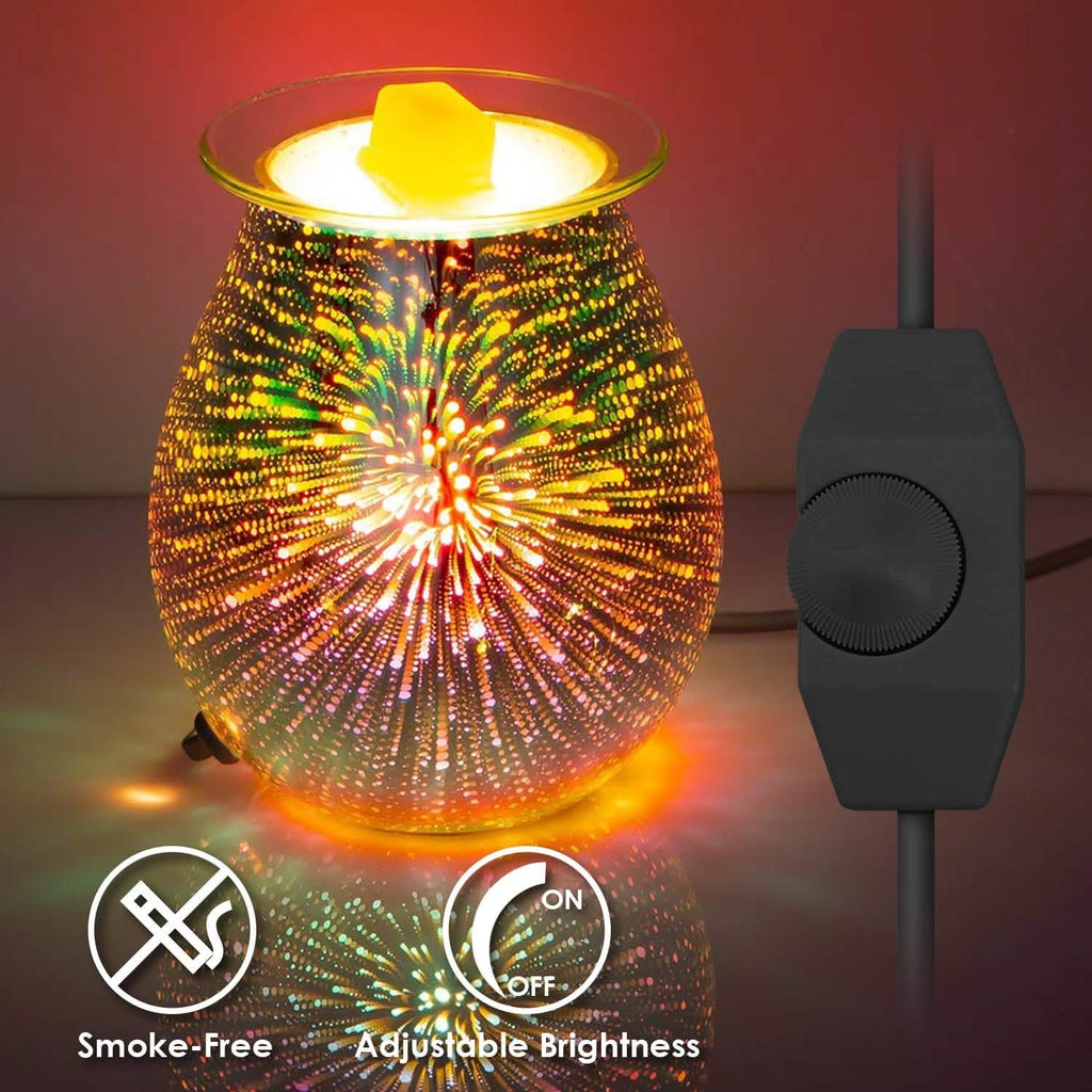 3D Fireworks Glass Wax Warmer Electric Wax Burner Night Lamp