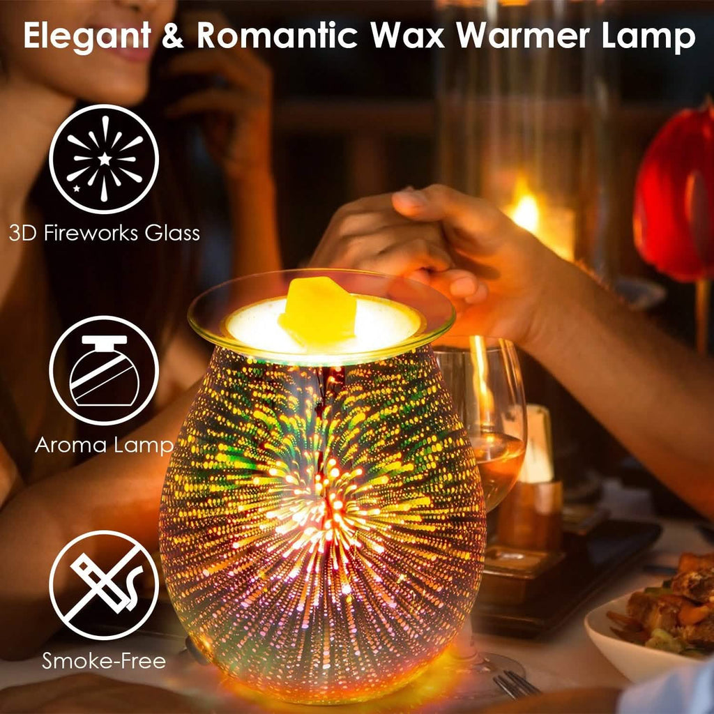 3D Fireworks Glass Wax Warmer Electric Wax Burner Night Lamp