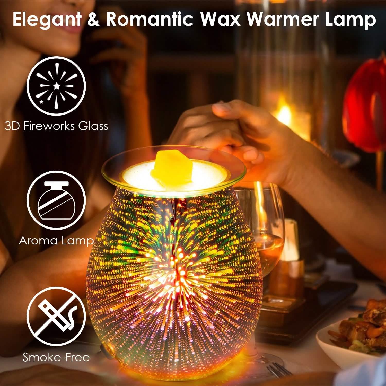 3D Fireworks Glass Wax Warmer Electric Wax Burner Night Lamp
