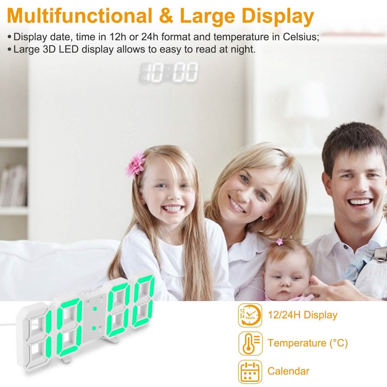 3D LED Digital Wall Clock