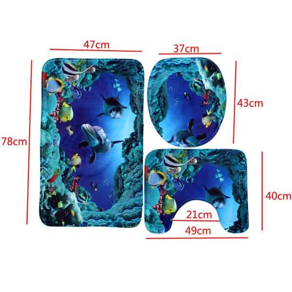 3D Printing Waterproof Shower Curtain Pedestal Rug Toilet Cover Bath Mat Set