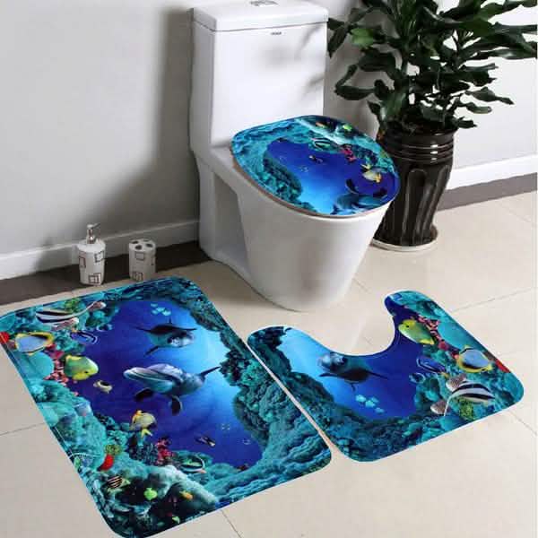 3D Printing Waterproof Shower Curtain Pedestal Rug Toilet Cover Bath Mat Set