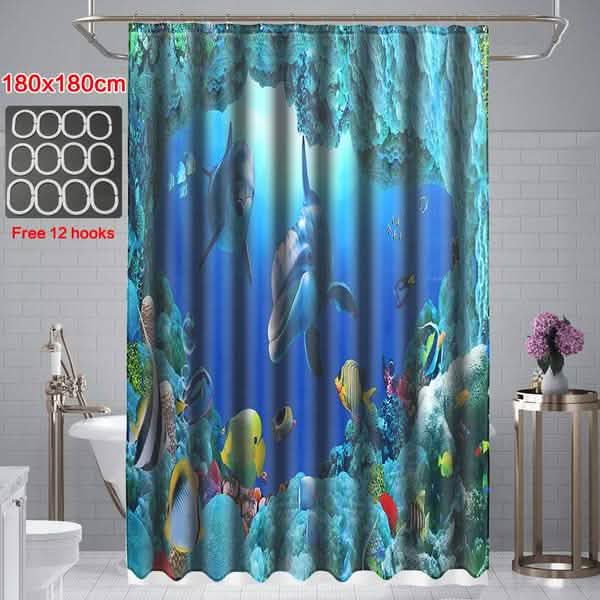3D Printing Waterproof Shower Curtain Pedestal Rug Toilet Cover Bath Mat Set
