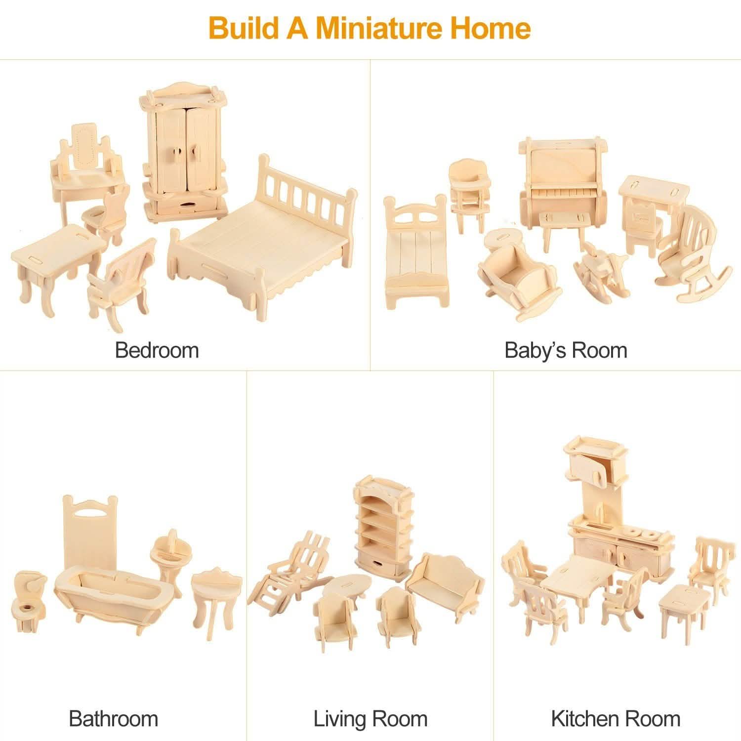 3D Wooden Dollhouse Furniture Puzzles