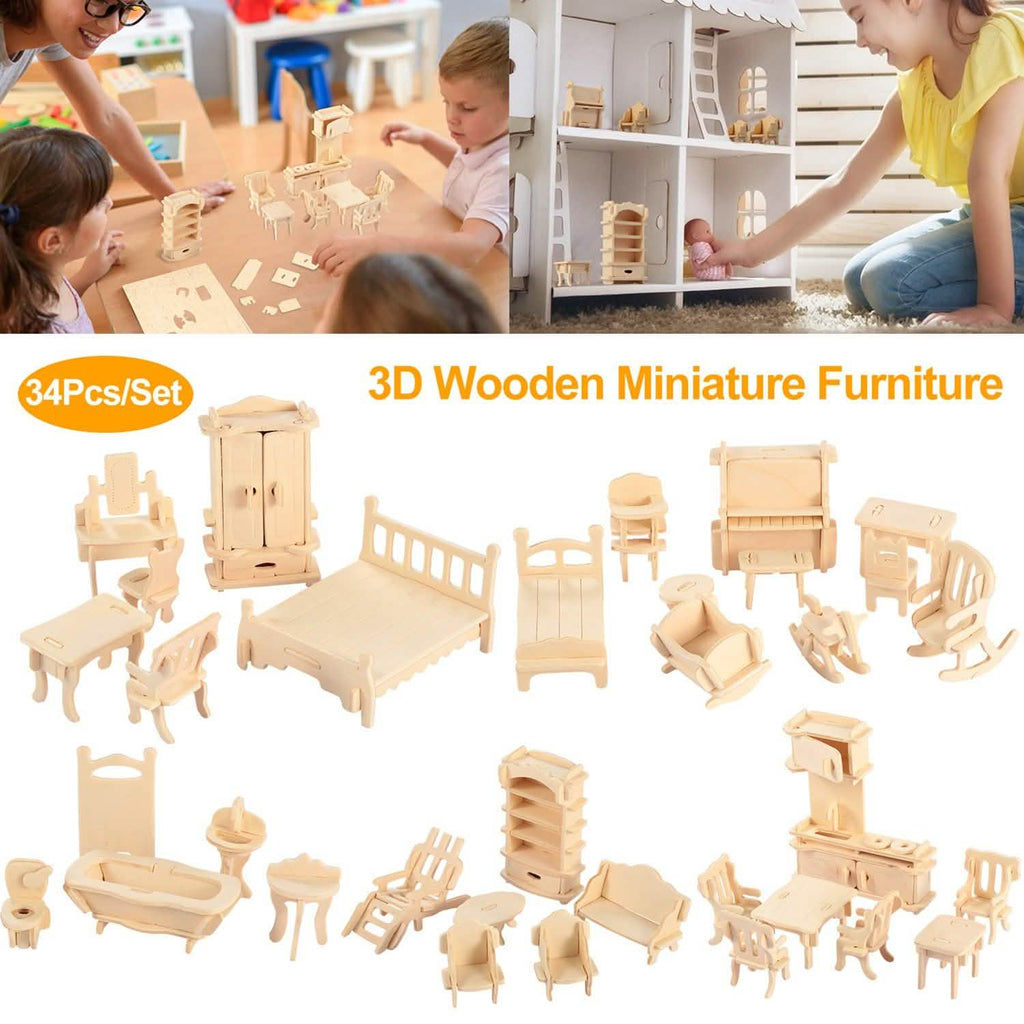 3D Wooden Dollhouse Furniture Puzzles