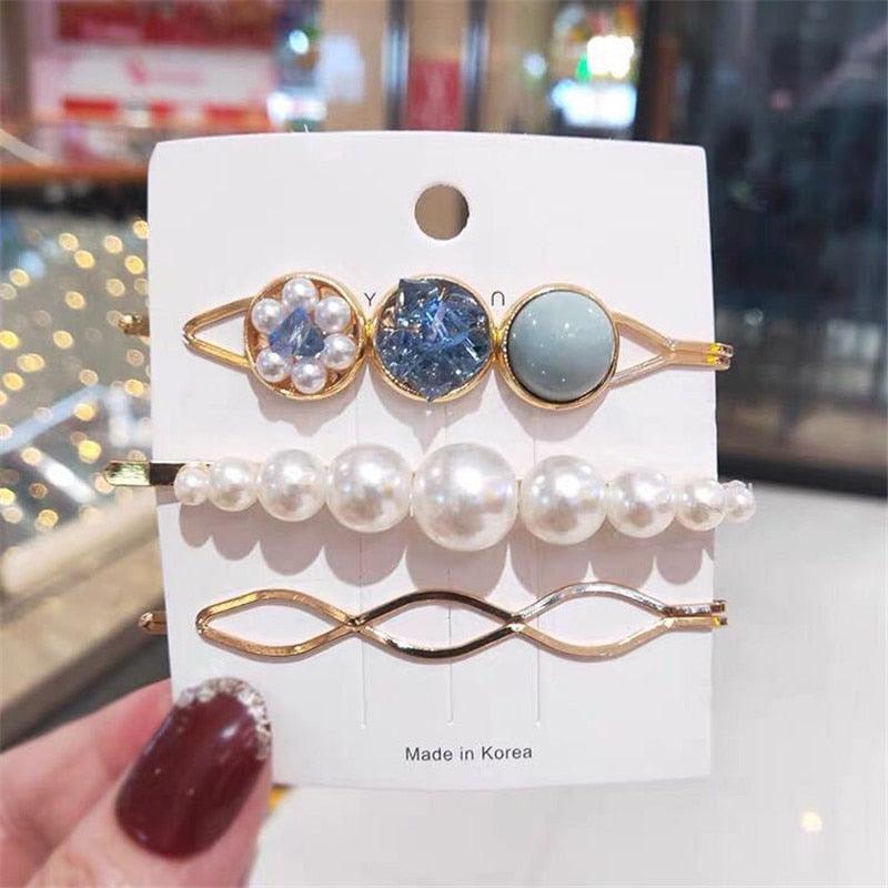 3pcs/Set Fashion Hair Clips Women Girls Elegant Pearls Geometric Hairpin Sweet Hair Ornament Barrette Headband Hair Accessories For Women