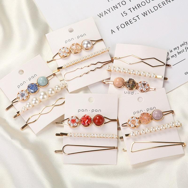 3pcs/Set Fashion Hair Clips Women Girls Elegant Pearls Geometric Hairpin Sweet Hair Ornament Barrette Headband Hair Accessories For Women