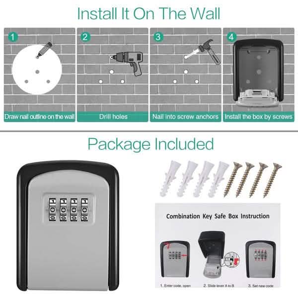 4-Digit Combination Password Wall Mounted Key Storage Lock Box