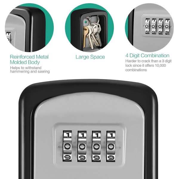4-Digit Combination Password Wall Mounted Key Storage Lock Box