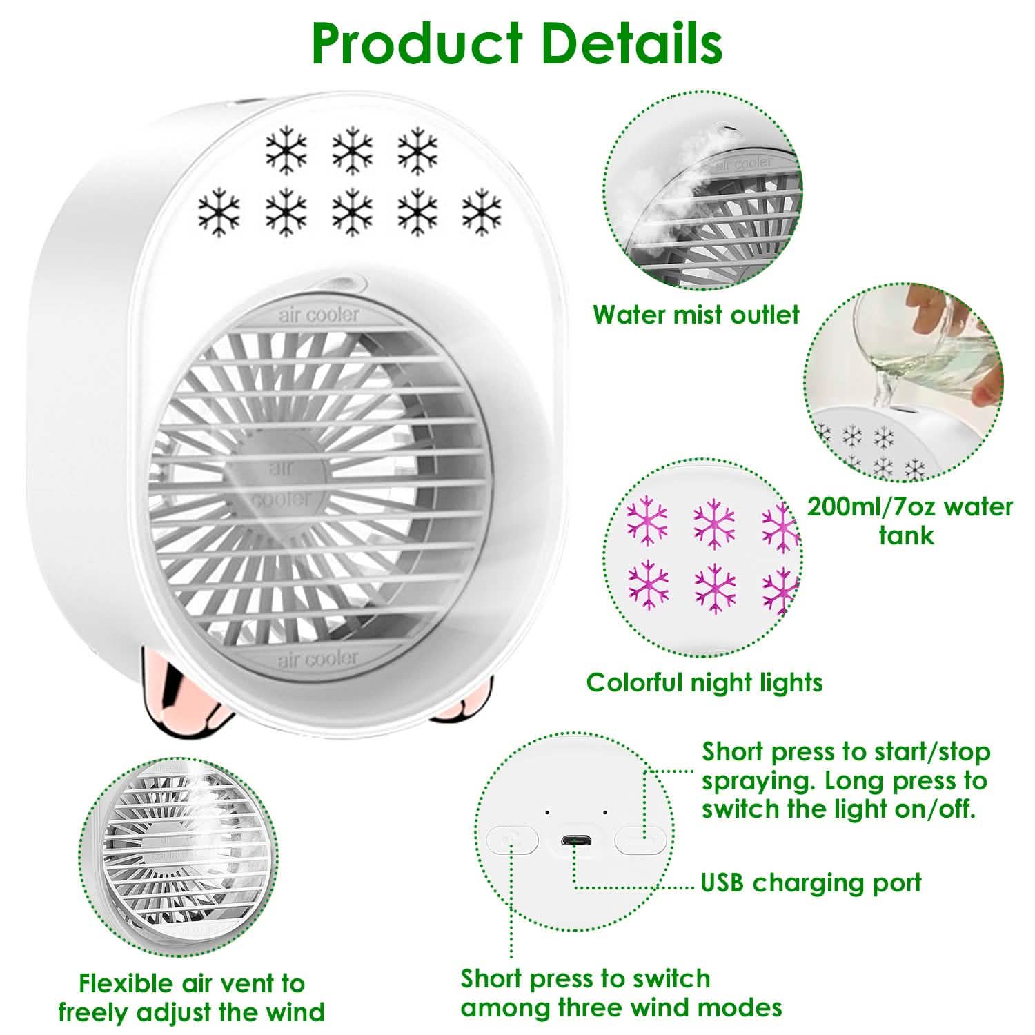 4-in-1 Portable Mini Desktop Water Mist Cooling Air Conditioner