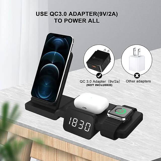 4-in-1 Wireless Charger with LED Digital Clock