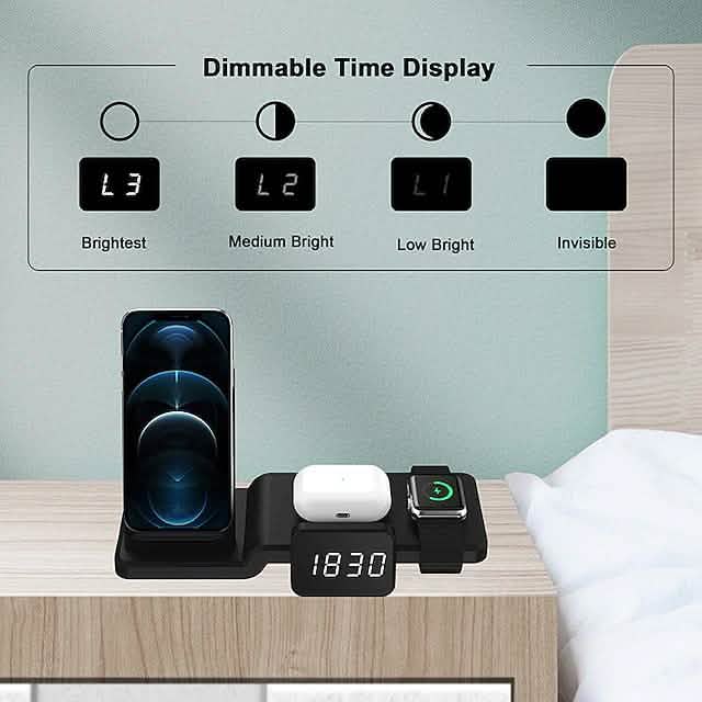 4-in-1 Wireless Charger with LED Digital Clock