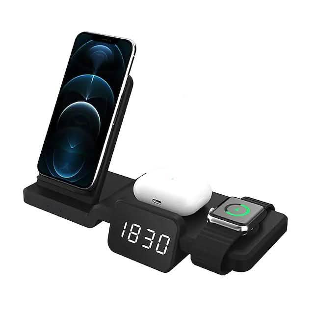 4-in-1 Wireless Charger with LED Digital Clock