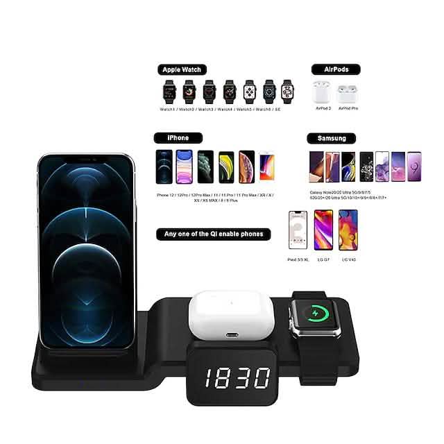 4-in-1 Wireless Charger with LED Digital Clock
