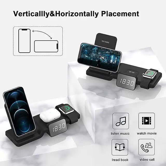 4-in-1 Wireless Charger with LED Digital Clock