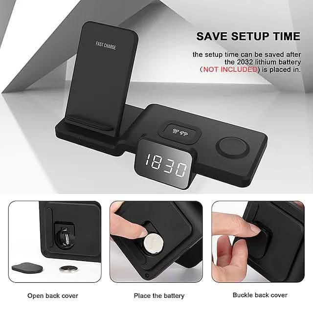 4-in-1 Wireless Charger with LED Digital Clock