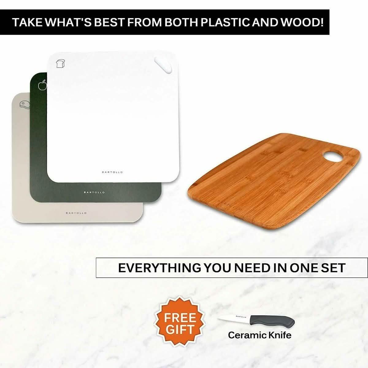 4-Pack: Bartollo Non-Slip Cutting Boards with Free Knife