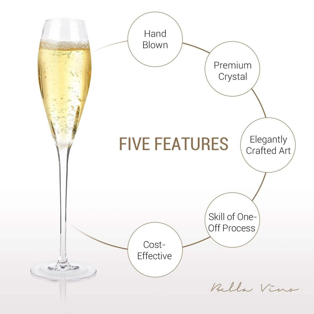 4-Pack: Bella Vino Standard Hand Blown Crystal Red/White Wine Glasses