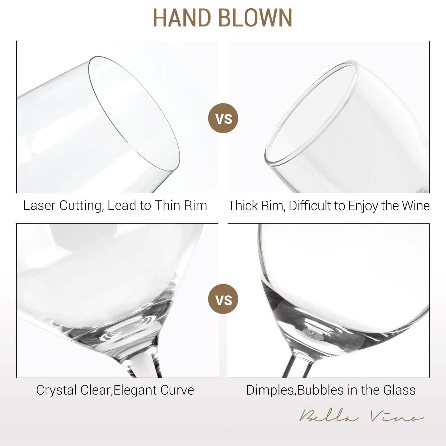4-Pack: Bella Vino Standard Hand Blown Crystal Red/White Wine Glasses