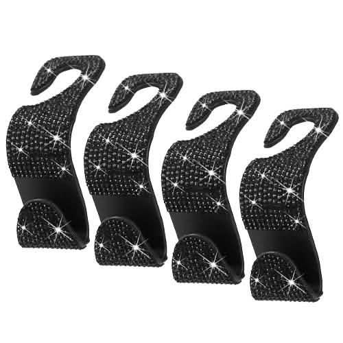4-Pack: Car Headrest Hooks Bling Rhinestones Back Seat Organizer Hanger Holder