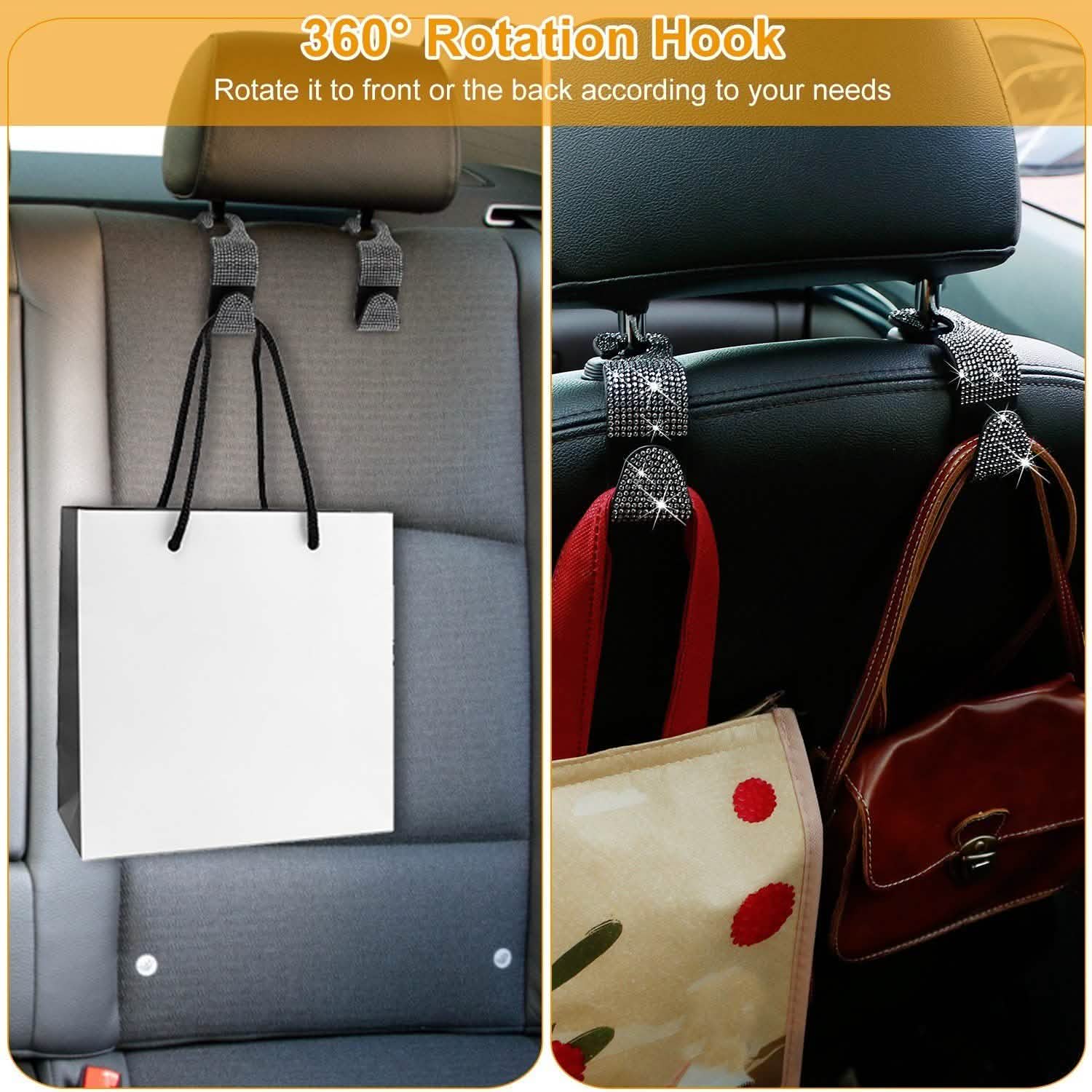 4-Pack: Car Headrest Hooks Bling Rhinestones Back Seat Organizer Hanger Holder