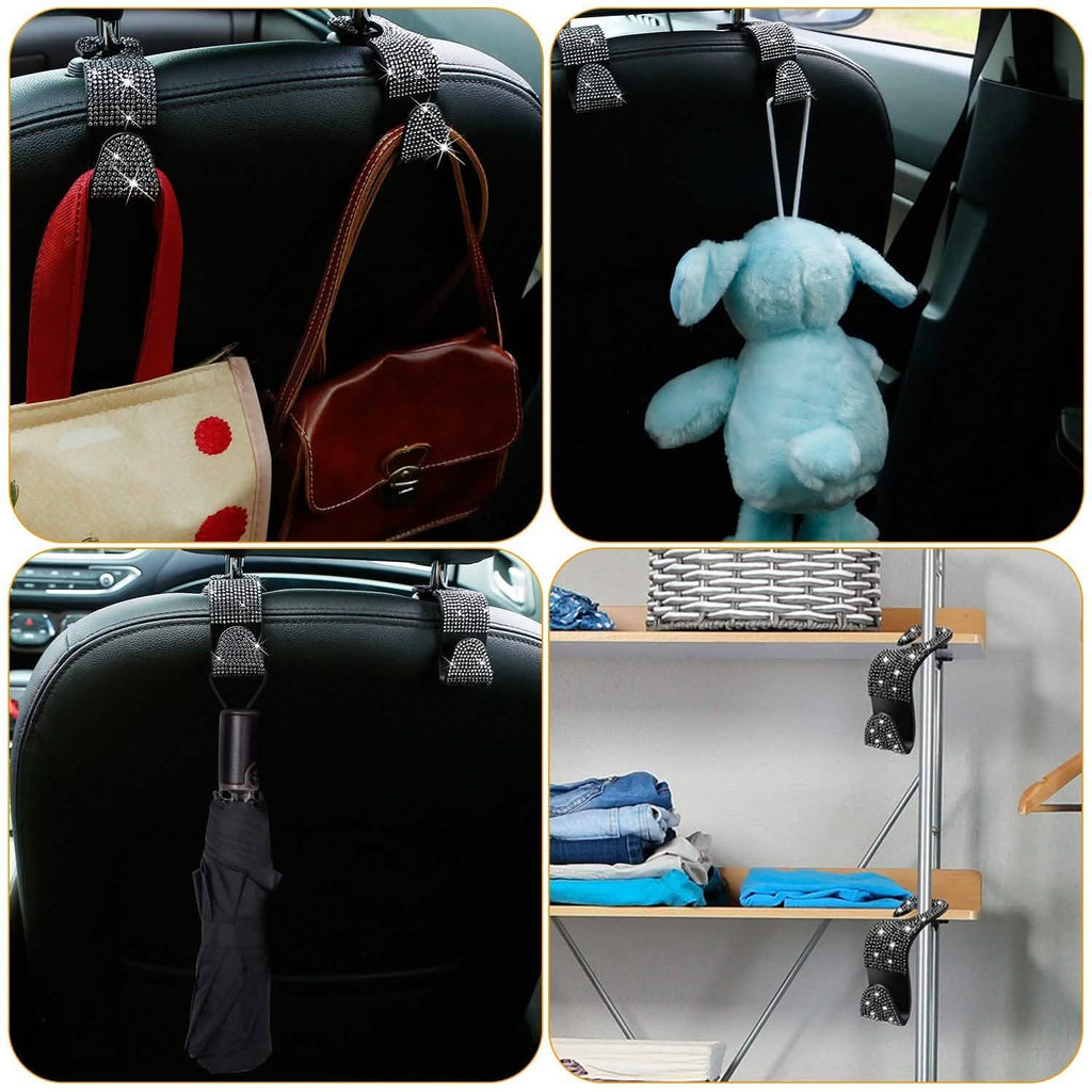 4-Pack: Car Headrest Hooks Bling Rhinestones Back Seat Organizer Hanger Holder
