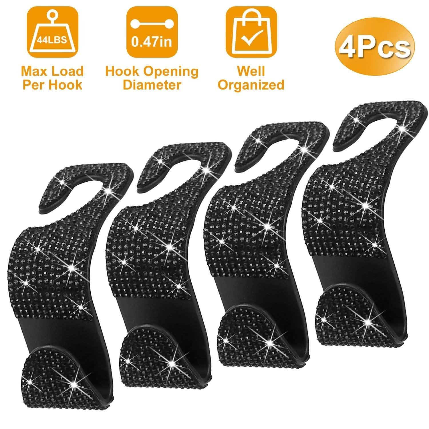 4-Pack: Car Headrest Hooks Bling Rhinestones Back Seat Organizer Hanger Holder