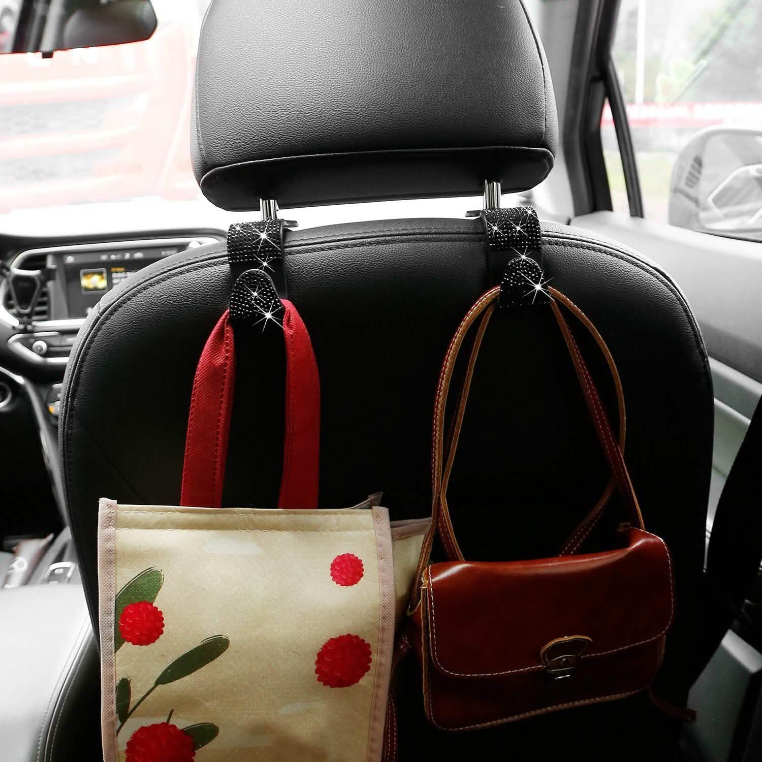 4-Pack: Car Headrest Hooks Bling Rhinestones Back Seat Organizer Hanger Holder