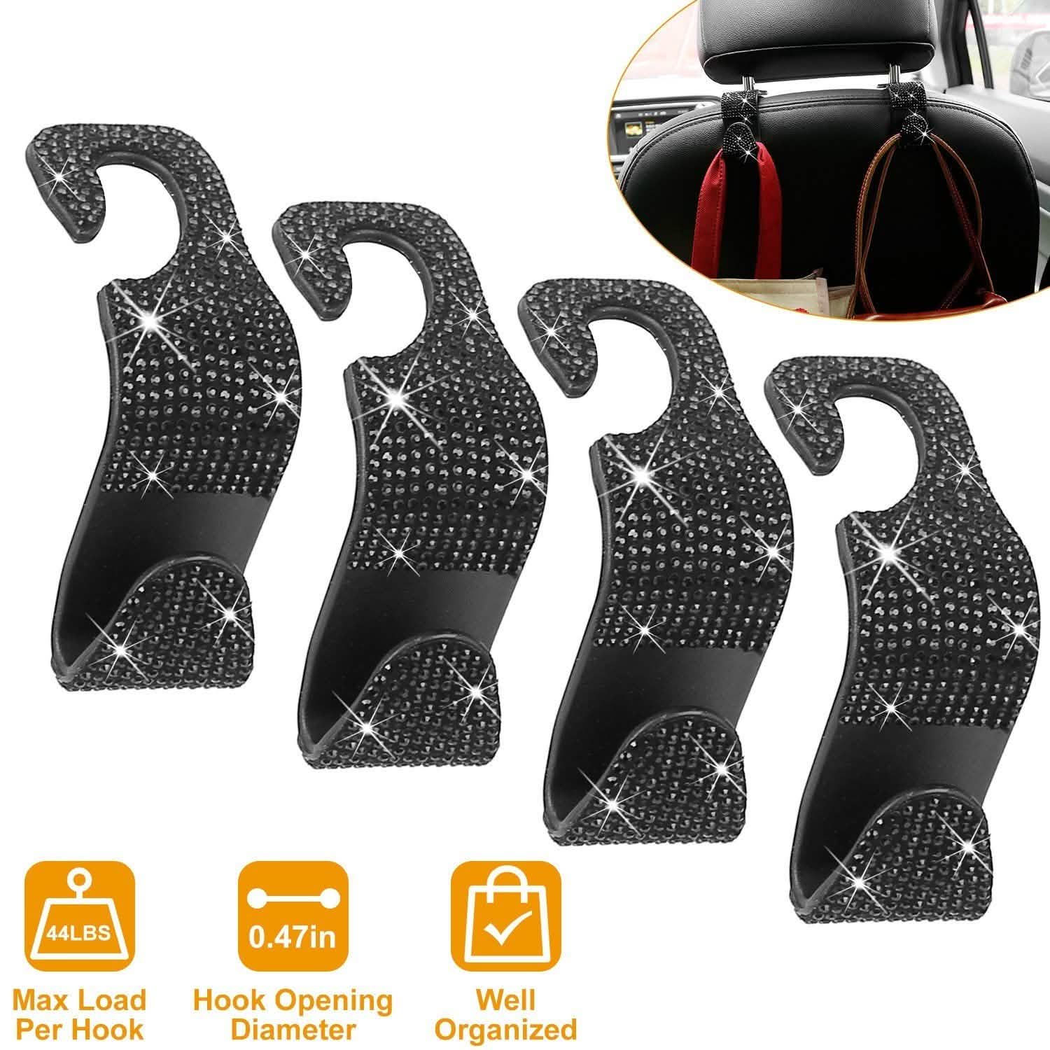 4-Pack: Car Headrest Hooks Bling Rhinestones Back Seat Organizer Hanger Holder